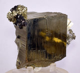 8.5cms PYRITE CUBIC QUARTZ CALCITE PERU SHINY CRYSTALS MINERAL COLLECTOR MB112