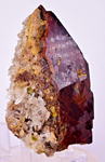 8.2cms  GEM GARNET  BANDED QUARTZ EPIDOTE CRYSTALS PERU SHINY SHARP RARE GB65
