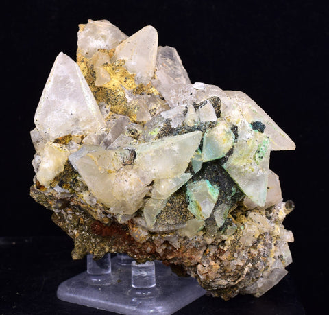 8.5cms CALCITE TOOTH DOG WITH QUARTZ CRYSTALS PERU SHINY MINERAL SPECIMEN GB45