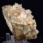 9.5cms CALCITE TOOTH DOG WITH QUARTZ CRYSTALS PERU SHINY MINERAL SPECIMEN GB46