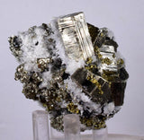 5.1cms PYRITE CUBIC QUARTZ CALCITE PERU SHINY CRYSTALS MINERAL COLLECTOR MB12