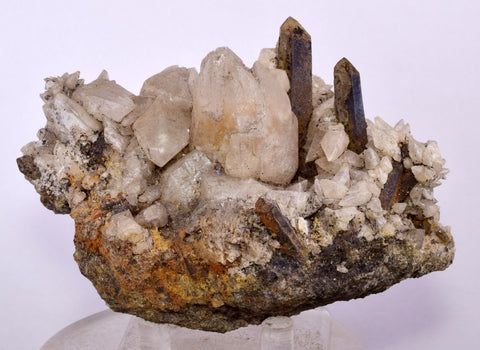 10.5cms CALCITE TOOTH DOG WITH QUARTZ CRYSTALS PERU SHINY MINERAL SPECIMEN GB17