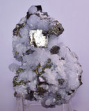 10cm  BLUE DOLOMITE SELLAITE CRYSTALS CHALCOPYRITE QUARTZ CALCITE PERU GB31