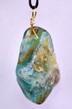GEM BLUE OPAL SCENIC PERU TUMBLED PENDANT BLACK NECKLACE SEASCAPE JEWELRY JB18