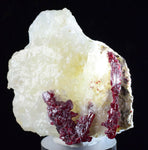 4.4CMS PROUSTITE RUBY SILVER TWIN CRYSTALS MOROCCO CALCITE MINERAL SPECIMEN HB1