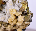 5.1cms PYRITE CHALCOPYRITE CUBIC QUARTZ  PERU SHINY CRYSTALS MINERAL MB109