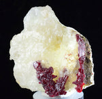 4.4CMS PROUSTITE RUBY SILVER TWIN CRYSTALS MOROCCO CALCITE MINERAL SPECIMEN HB1