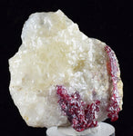 4.4CMS PROUSTITE RUBY SILVER TWIN CRYSTALS MOROCCO CALCITE MINERAL SPECIMEN HB1