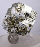 4.7cms PYRITE CUBIC QUARTZ CALCITE PERU SHINY CRYSTALS MINERAL COLLECTOR MB11