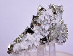 7.1cms PYRITE CUBIC QUARTZ CALCITE PERU SHINY CRYSTALS MINERAL COLLECTOR MB124