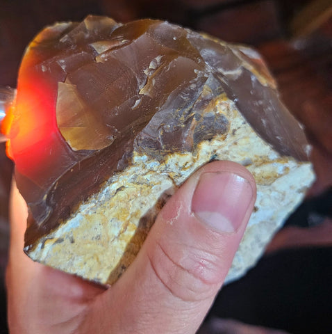 9cms GOLDEN AGATE CHALCEDONY ? BANDED ROUGH CHOCOLATE TRANSLUCENT PERU AB220