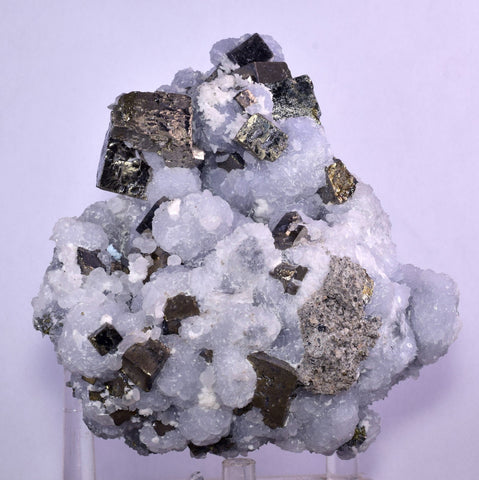 10cm  BLUE DOLOMITE SELLAITE CRYSTALS CHALCOPYRITE QUARTZ CALCITE PERU GB31