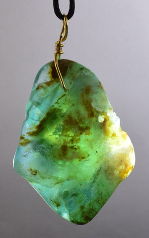 GEM BLUE OPAL SCENIC PERU TUMBLED PENDANT BLACK NECKLACE SEASCAPE JEWELRY JB18