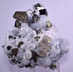 10cm  BLUE DOLOMITE SELLAITE CRYSTALS CHALCOPYRITE QUARTZ CALCITE PERU GB31