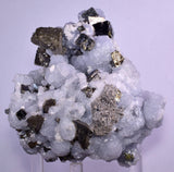 10cm  BLUE DOLOMITE SELLAITE CRYSTALS CHALCOPYRITE QUARTZ CALCITE PERU GB31