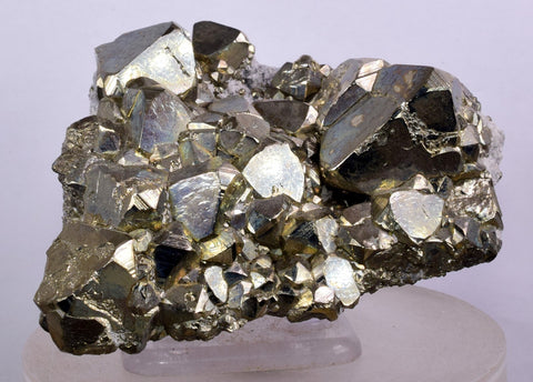 7.6cms PYRITE OCTAHEDRAL PERU SHINY CRYSTALS MINERAL SPECIMEN COLLECTOR MB88