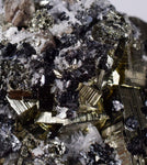 6.5cms PYRITE CUBIC QUARTZ CALCITE PERU SHINY CRYSTALS MINERAL COLLECTOR MB21