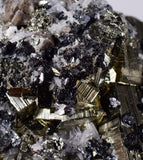 6.5cms PYRITE CUBIC QUARTZ CALCITE PERU SHINY CRYSTALS MINERAL COLLECTOR MB21