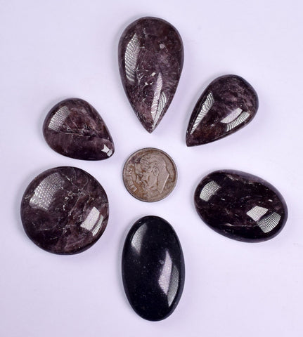 LOT 6 GEM AXINITE PURPLE CABOCHONS  PERU SUPER SHINY RARE MINERAL SPECIMEN BB321