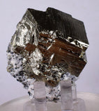 4.7cms PYRITE CUBIC QUARTZ CALCITE PERU SHINY CRYSTALS MINERAL COLLECTOR MB11