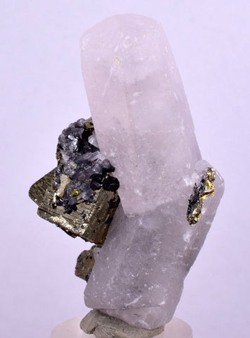 5.5 cms CALCITE TWIN QUARTZ PYRITE DICKITE PERU HUANZALA AB125