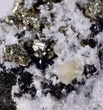 7.2cms PYRITE CUBIC QUARTZ CALCITE PERU SHINY CRYSTALS MINERAL COLLECTOR MB23