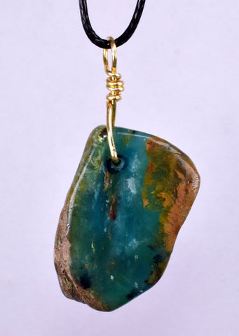 GEM BLUE OPAL SCENIC PERU TUMBLED PENDANT BLACK NECKLACE SEASCAPE JEWELRY JB16