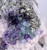 15ms  GREEN PURPLE FLUORITE PYRITE CRYSTAL PERU HUANZALA MINE SHINY KB17