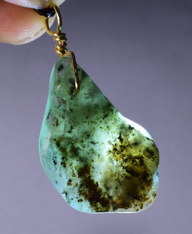GEM BLUE OPAL SCENIC PERU TUMBLED PENDANT BLACK NECKLACE SEASCAPE JEWELRY JB11