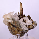 11cms CALCITE TOOTH DOG WITH QUARTZ CRYSTALS PERU SHINY MINERAL SPECIMEN QB103
