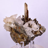 11cms CALCITE TOOTH DOG WITH QUARTZ CRYSTALS PERU SHINY MINERAL SPECIMEN QB103