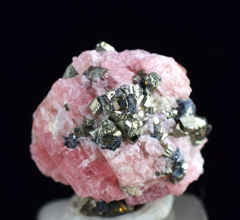 1.2cms RHODOCHROSITE PYRITE CHINA CRYSTAL RHOMBOHEDRAL MINIATURE RB636