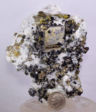 10.5cms GEM PYRITE APATITE SCHEELITE (?) SPHALERITE QUARTZ PERU CRYSTALS MB129