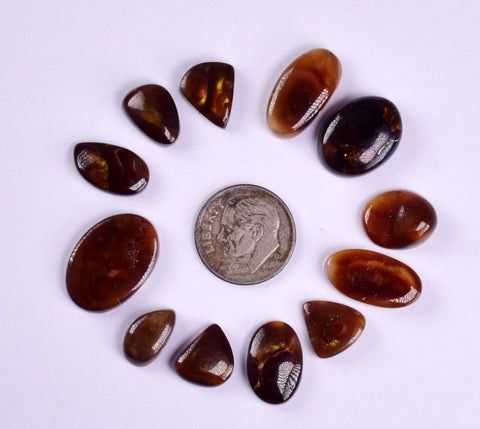 LOT 12 FIRE AGATE CABOCHONS NATURAL MEXICO MULTI COLOR GEMSTONE JEWELRY BB320