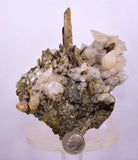 11cms CALCITE TOOTH DOG WITH QUARTZ CRYSTALS PERU SHINY MINERAL SPECIMEN QB103
