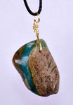 GEM BLUE OPAL SCENIC PERU TUMBLED PENDANT BLACK NECKLACE SEASCAPE JEWELRY JB16