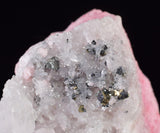 4.1cms RHODOCHROSITE ROSETTE PYRITE QUARTZ PERU PINK CRYSTALS MINERAL RB482