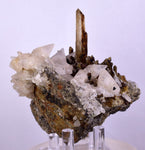 11cms CALCITE TOOTH DOG WITH QUARTZ CRYSTALS PERU SHINY MINERAL SPECIMEN QB103