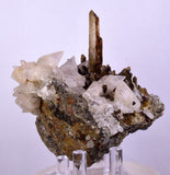 11cms CALCITE TOOTH DOG WITH QUARTZ CRYSTALS PERU SHINY MINERAL SPECIMEN QB103