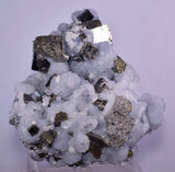 10cm  BLUE DOLOMITE SELLAITE CRYSTALS CHALCOPYRITE QUARTZ CALCITE PERU GB31