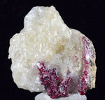 4.4CMS PROUSTITE RUBY SILVER TWIN CRYSTALS MOROCCO CALCITE MINERAL SPECIMEN HB1