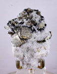 7.2cms PYRITE CUBIC QUARTZ CALCITE PERU SHINY CRYSTALS MINERAL COLLECTOR MB23