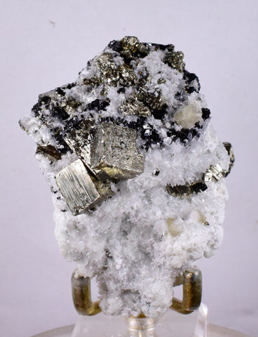 7.2cms PYRITE CUBIC QUARTZ CALCITE PERU SHINY CRYSTALS MINERAL COLLECTOR MB23