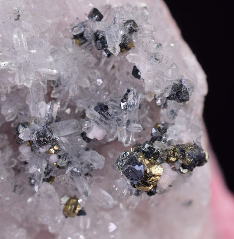 4.1cms RHODOCHROSITE ROSETTE PYRITE QUARTZ PERU PINK CRYSTALS MINERAL RB482