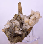 11cms CALCITE TOOTH DOG WITH QUARTZ CRYSTALS PERU SHINY MINERAL SPECIMEN QB103
