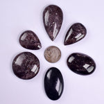 LOT 6 GEM AXINITE PURPLE CABOCHONS  PERU SUPER SHINY RARE MINERAL SPECIMEN BB321