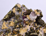 7cms APATITE SIDERITE QUARTZ CRYSTALS CHALCOPYRITE BORNITE PYRITE PERU AB189