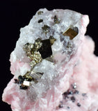 3.9cms RHODOCHROSITE ROSETTE PYRITE QUARTZ PERU PINK CRYSTALS MINERAL RB403