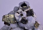 10cm  BLUE DOLOMITE SELLAITE CRYSTALS CHALCOPYRITE QUARTZ CALCITE PERU GB31