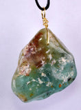 GEM BLUE OPAL SCENIC PERU TUMBLED PENDANT BLACK NECKLACE SEASCAPE JEWELRY JB14